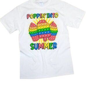 "Poppin' Into Summer" Rainbow Pop It T-Shirt - Fun & Colorful Youth Small